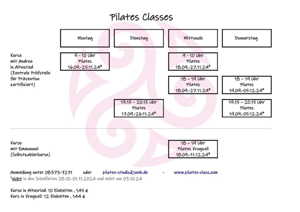 Stundenplan September 2024 Pilates